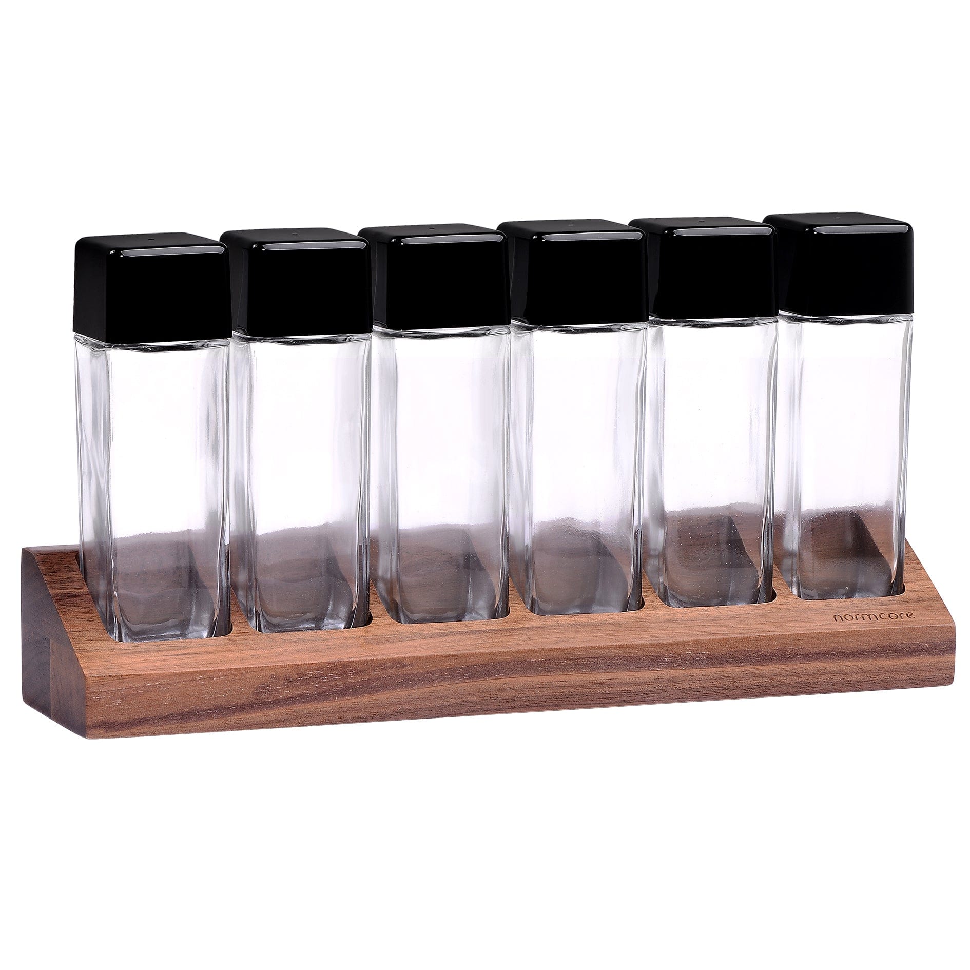 Normcore / 6 GLASS TUBES COFFEE BEAN CELLARS WITH WALNUT STAND