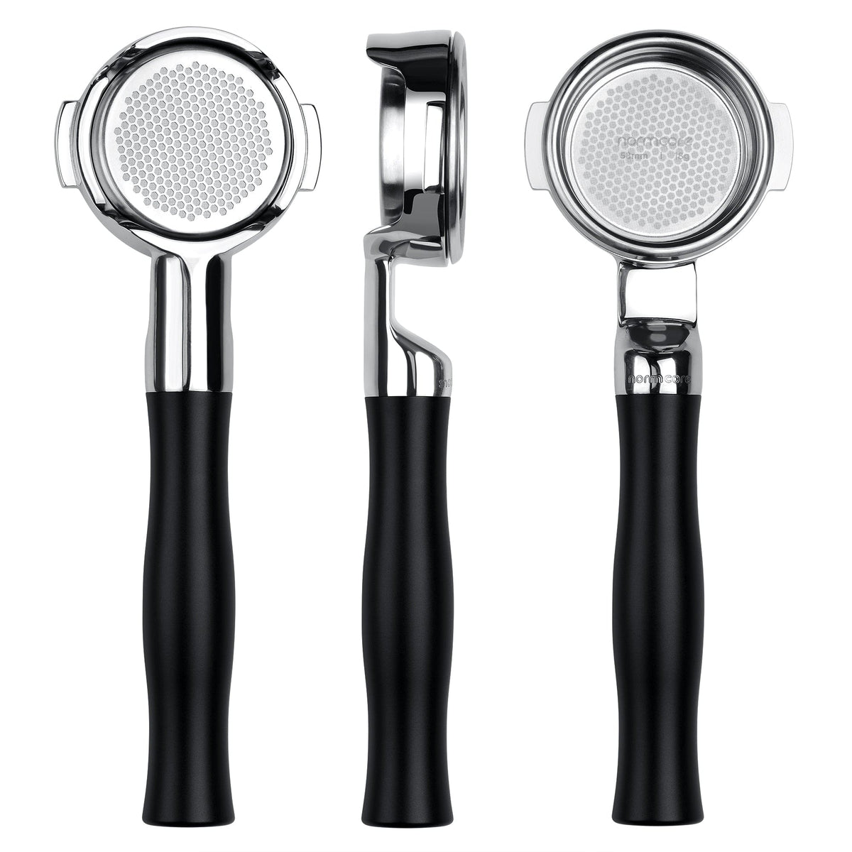 TARSHYRY Portafiltro Nudo 58 Mm Per E61 - Manico Ergonomico Con Cestello Inox, Senza Fondo Per Macchina Caffè Professionale (C2 Nero)