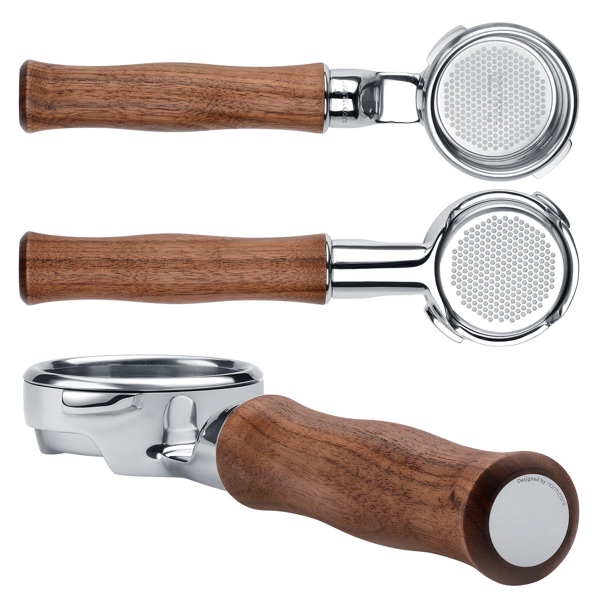 Normcore Slim Bottomless Portafilter with Upgraded Walnut Wood Handle - 54mm Fits Breville Bambino Plus / 3 Ears