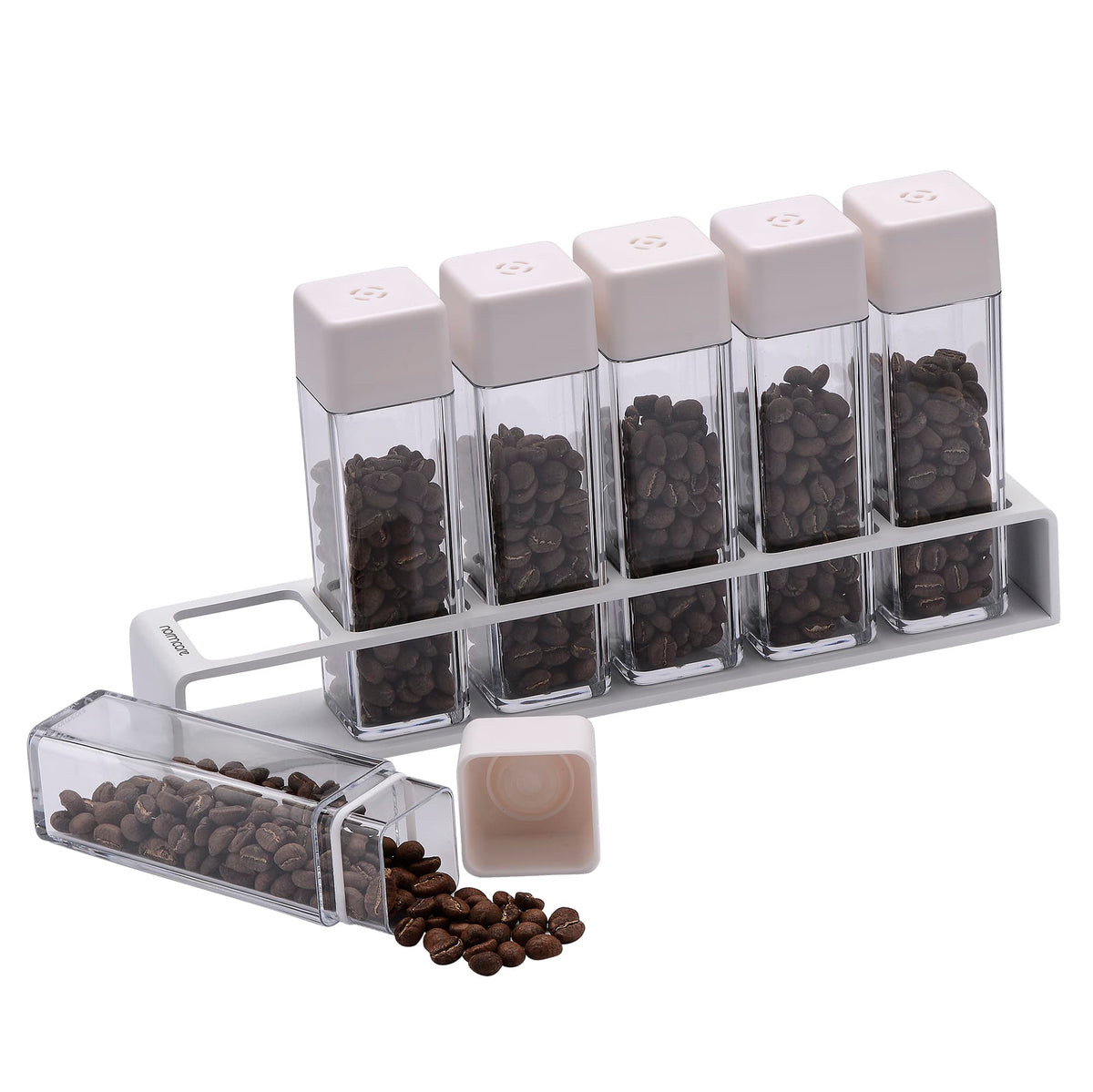 Normcore / DEPOSITOS DE CAFÉ EN GRANOS DE 6 TUBOS CON SOPORTE